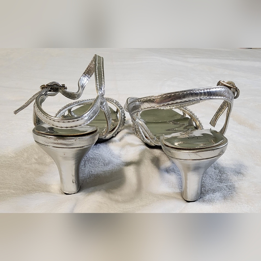 Silver‎ Rhinestone Beaded Strappy Heels by Silver Slipper, EUC, Size 7 - Picture 3 of 4
